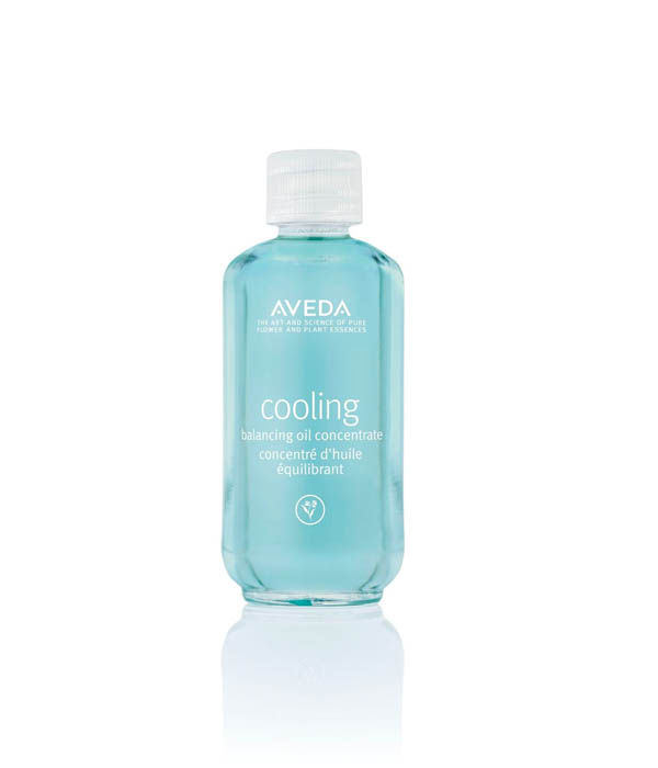 Aveda cooling balancing oil concentrate in a blue bottle